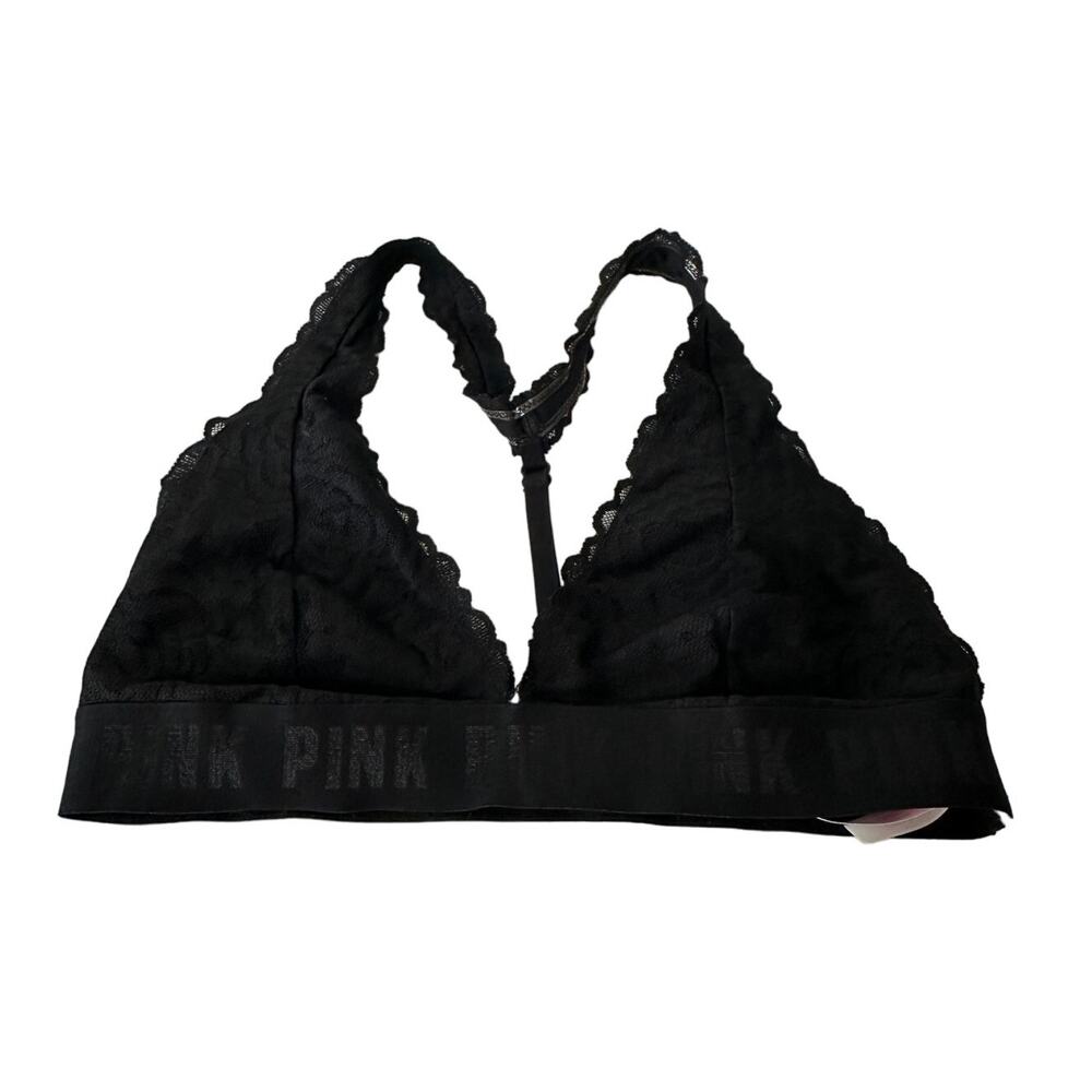 PINK Victoria's Secret‎ Bralette Women Large Black Lace Racerback Unpadded Sexy